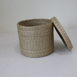 Round Rattan <b>Basket</b> <b>With</b> <b>Lid</b> Handmade Natural Seagrass Small Storage <b>Basket</b> Best Price Wholesale - Product Image 2