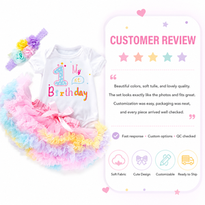 BAIGE Vestito da Principessa per Neonata, Primo Compleanno, Rosa con Fiocco e Stampa Colorata - Product Image 5