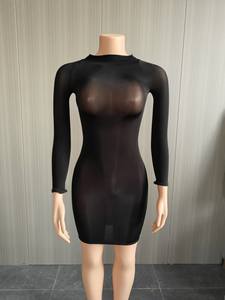 D1472-2026 Nuovo Prodotto Abito Mini Sexy Aderente Monocolore a Maniche Lunghe Elasticizzato Trasparente Lucido in Olio di Cavallo per Donna - Product Image 6