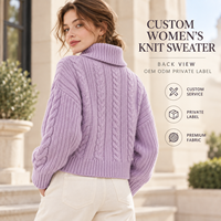Pull en tricot torsadé à col châle personnalisé pour femme, à manches longues, avec logo en relief, pour l'automne et l'hiver