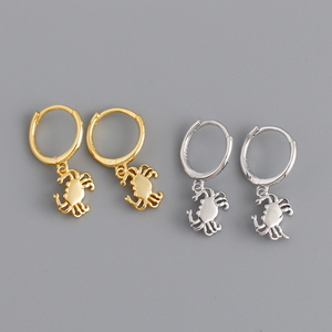 NEW 925 Sterling <strong>Silver</strong> Simple Plain Animal <strong>Crab</strong> Shape Hoop Earring with 18K Gold Plated <strong>Jewelry</strong> - Product Image 1