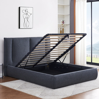 Base de Cama Otomana de Lujo Tapizada en Tela, Estilo Moderno de Mediados de Siglo, de Madera, con Espacio de Almacenamiento, Tamaños Queen, Full y King, 180x200