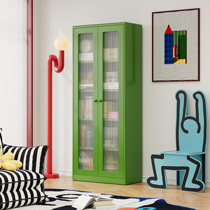 Libreria Alta in Acciaio con Ripiani Multipli e Ante in Vetro per Biblioteca Domestica - Product Image 5