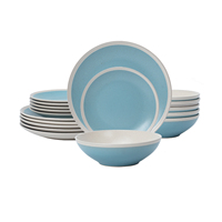 Service de table en grès de qualité supérieure 18 pièces pour 6 personnes – Assiettes et bols bleu ivoire minimalistes avec glaçure tactile lisse pour une ambiance élégante