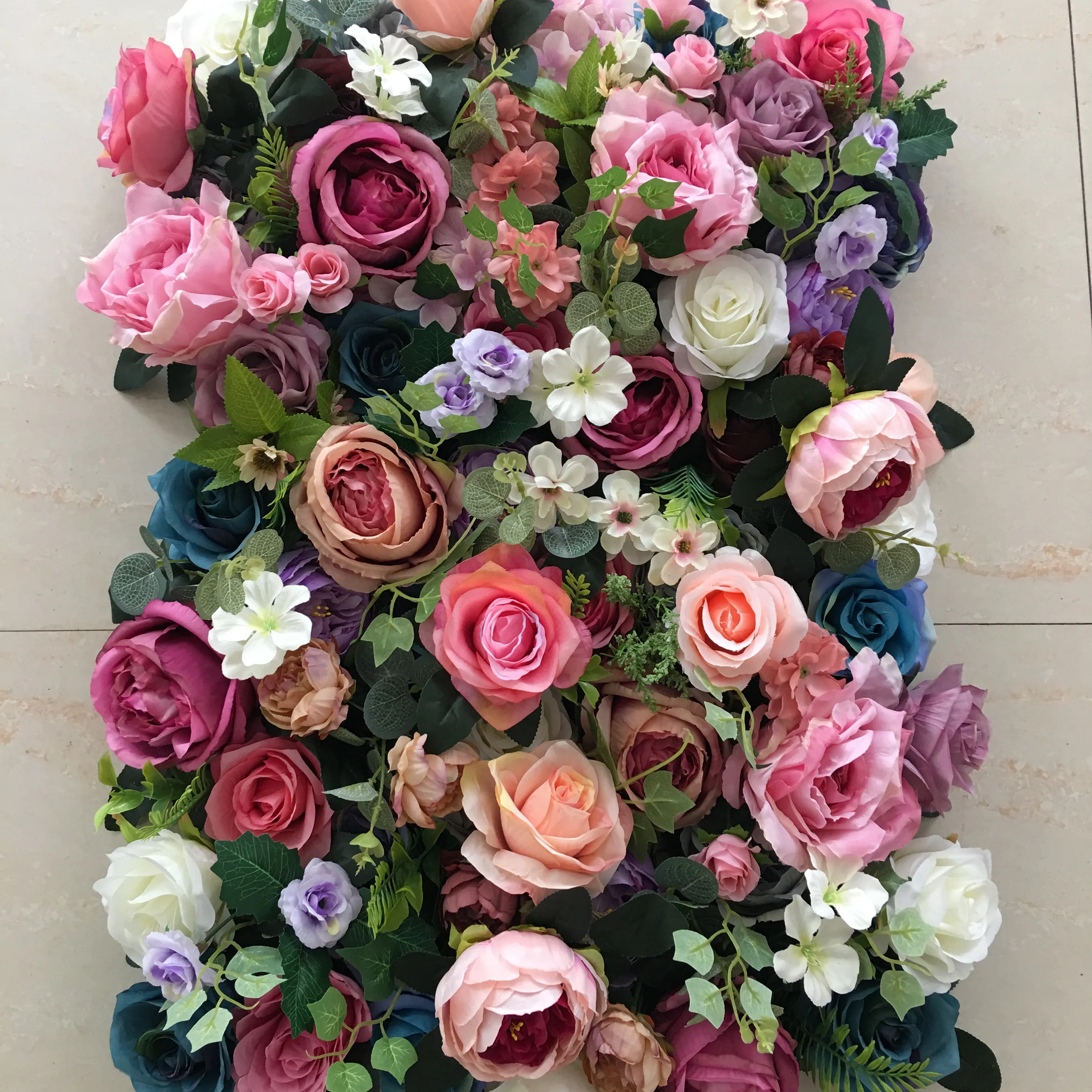 Wedding Artificial Excellent Quality Decorative Silk Green Blue White Green Art 3d Roll-up Flower Wall cencenterpiece flower