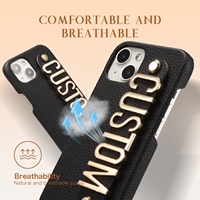 Étui de protection pour téléphone en cuir personnalisé pour iPhone 13 12 14 15 Pro Max 15 Plus, avec lettres personnalisées