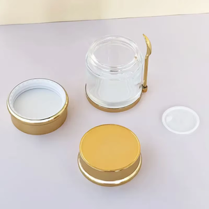 Pot de crème pour les yeux en verre clair givré en gros d'usine avec couvercle en or et argent cuillère à crème pour le visage emballage de soins de la peau - Product Image 4