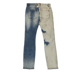 Jean délavé bicolore pour homme, pantalon en denim contrastant clair et foncé, avec empiècements en maille respirante, effet usé et déchiré, style décontracté - Product Image 2