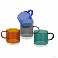 Tasse en verre à café en verre à haute teneur en borosilicate de couleur bicolore de haute qualité en gros