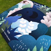 Tapis de camping/plaid de pique-nique multifonctionnel de grande taille, personnalisé par une marque haut de gamme, en taffetas de polyester sans couture, carré 3x3m