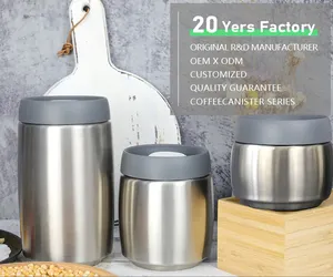 Design moderno barattolo per la conservazione degli alimenti sottovuoto in acciaio inox tè zucchero chicco di caffè conservazione barattolo di conservazione con cucchiaio