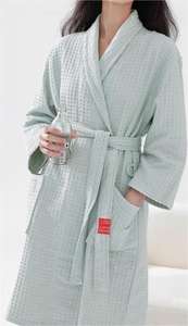 Peignoir en coton gaufré 100% Hongya, nouvelle arrivée - Peignoir unisexe <span class=keywords><strong>pour</strong></span> couples, vêtements de détente <span class=keywords><strong>pour</strong></span> hôtel et maison, toutes saisons - Product Image 6