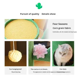 Cactus gato grande Cubo de Sisal de doble capa plataforma de salto estilo moderno nido de gato con agujero de árbol rascador árboles para gatos - Product Image 3