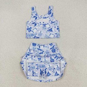 Vente en gros de vêtements de sport pour bébés filles débardeur de sport extensible d'équipe avec short et tenue deux pièces - Product Image 4