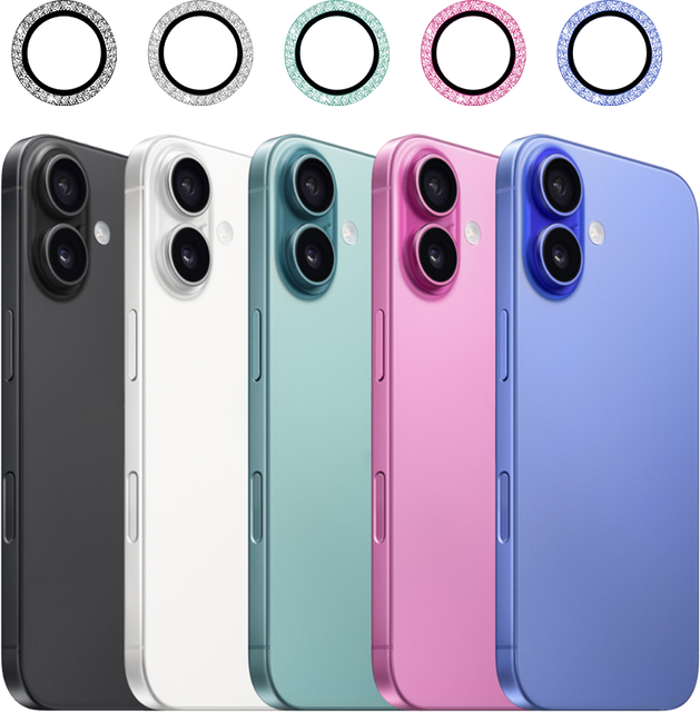 Retail Package Silver Bling Lens Protector Ring Diamond Glass Glitter Camera Lens Protector for Iphone 16 Plus Pro Pro Max