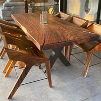 Table de salle à manger en bois massif de noyer d'Amérique du Sud, bord naturel, forme unique, plateau de luxe