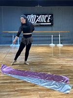 Drapeaux de danse du ventre amusants avec bâtons télescopiques, ailes, voile double couche argenté rose, costume