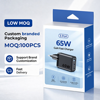 Chargeur GaN 65W Source Factory avec affichage numérique intelligent, charge rapide PD PPS, OTP/OVP/OCP, chargeur mural 3 ports, coffret cadeau premium, câble