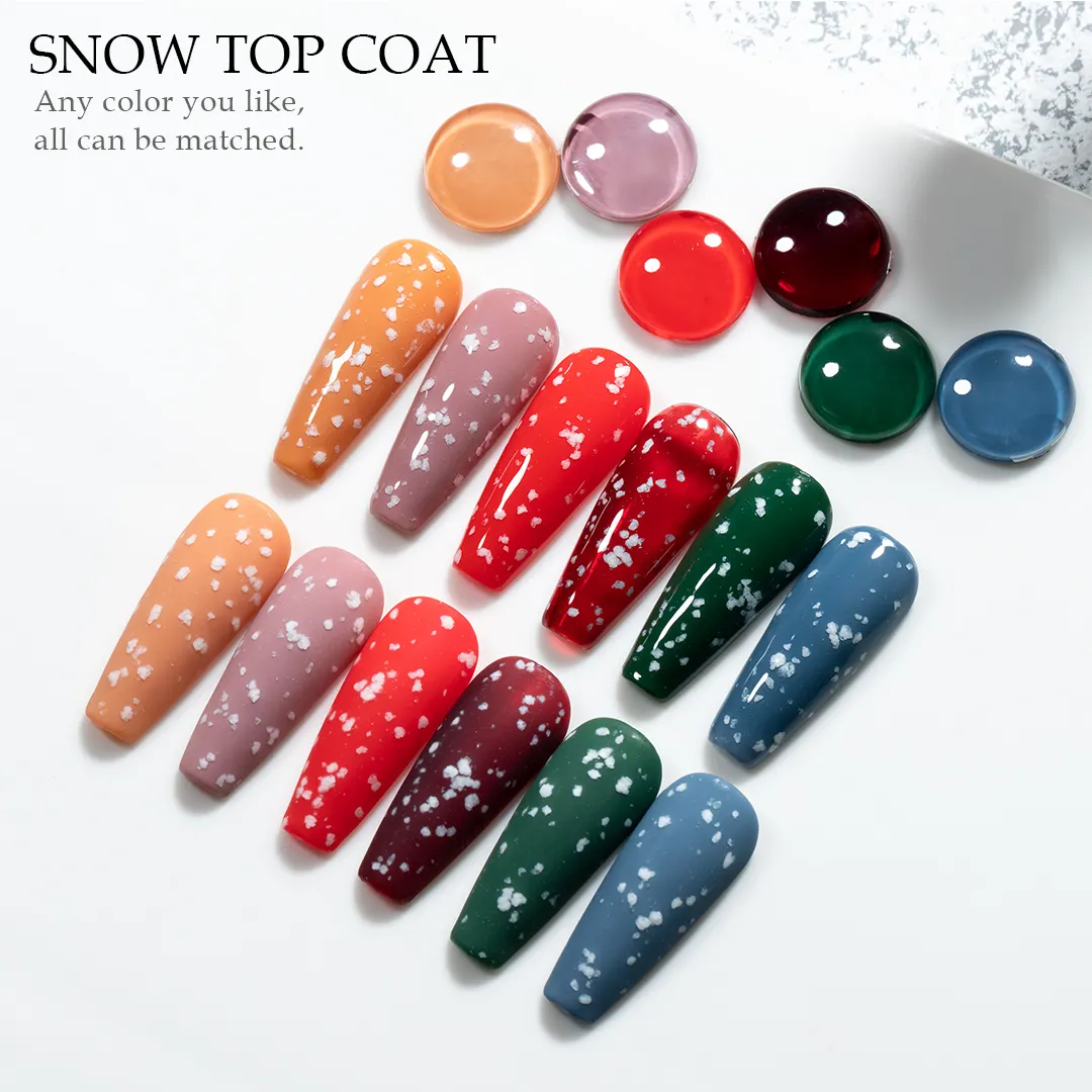 VDN Mẫu Miễn Phí Nhãn Hiệu Riêng Tuyết Top Coat Gel Nail Polish Ngâm Tắt Top Cơ Sở Coat UV/LED Gel Polish