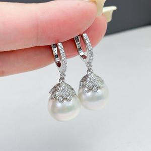 S925 Silver DIY <b>Pearl</b> Accessories 12-15mm Round Bead Ear Nail Hollow Bracket Concealer with 22287 Elegant <b>Pearl</b> <b>Earrings</b> - Product Image 1