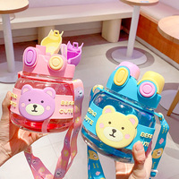 Bouteille d'eau Ours portable, grande capacité, avec double paille, écologique, résistante à l'eau bouillante, mignonne, pour étudiants et enfants, idéale pour l'été