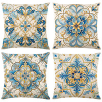 Housse de coussin de luxe motif porcelaine bleue et blanche, veinage minéral, décoration intérieure, taie d'oreiller pour hôtel, taille personnalisée, vente en gros OEM