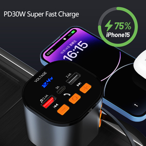 Câble rétractable prix usine 4 en 1 chargeur de voiture multifonction rétractable avec fonction radio FM pour téléphone Techno PT 3 X USB - Product Image 6