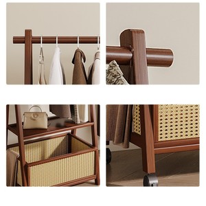Porte-vêtements sur pied en bois massif, organisateur de vêtements à trois niveaux, rangement pour chambre à coucher, armoire, design multifonctionnel - Product Image 5