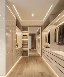 Meubles modernes en bois massif avec éclairage Chambre à coucher Appartement Vestiaire Vente directe d'usine Penderies en métal - Product Image 6