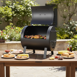 Portable Modern Iron Tabletop Charcoal Grill with Side Firebox <strong>Compact</strong> Remote Control <strong>BBQ</strong> for Outdoor Camping &amp; Backyard Use - Product Image 2