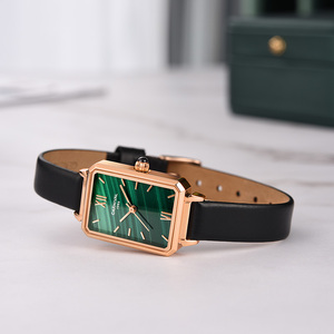 Montre carrée fine pour <span class=keywords><strong>femme</strong></span> I&W CARNIVAL OEM ODM, cadran vert malachite, boîtier en acier rose, bracelet en cuir, montre-bracelet à quartz personnalisée - Product Image 5