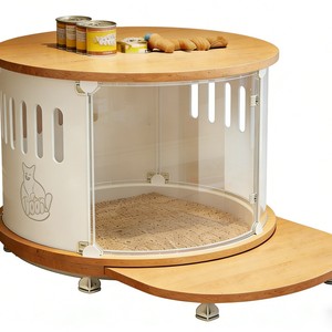Cross-border design, source factory direct supply, solid wood round <b>cat</b> and dog house villa, home-use visual acrylic <b>cat</b> house. - Product Image 3