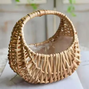 Salice <span class=keywords><strong>in</strong></span> Rattan tessuto cesto di <span class=keywords><strong>vimini</strong></span> mezza luna di stoccaggio con manico robusto piccolo cesto di fiori contenitore per Picnic - Product Image 1