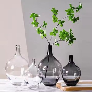 Vase de décoration moderne Vases à fleurs de table en verre gris clair Ballon Transparent Rond Grand <span class=keywords><strong>Ventre</strong></span> Grand Vase en verre pour déco - Product Image 1
