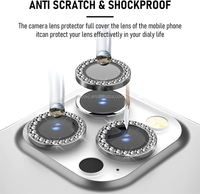 Protection d'écran en verre pour appareil photo de téléphone portable avec autocollant diamant, compatible avec iPhone 14 Pro Max, 13, 15, 16, 12 Pro, 17, 18 Pro Max - Vente Flash