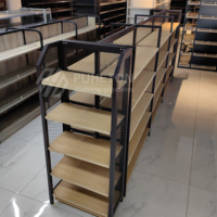 Support de gondole de supermarché double face en bois et maille métallique présentoir autoportant arrière léger pour centre commercial