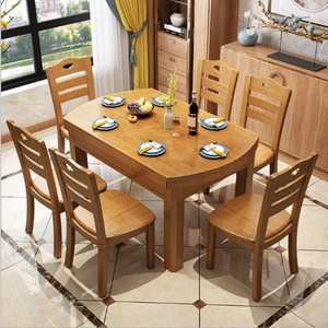 Meubles de style chinois, table à manger ronde pliante en bois massif et ensemble de chaises, table à manger pour appartement - Product Image 2