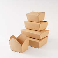 Boîte pliable carrée en papier kraft recyclé pour services de restauration, conteneur alimentaire jetable en papier, vente en gros