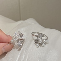 Латунное кольцо с позолотой 14K и серебряным оттенком, в форме звезды, регулируемое, с высококачественным натуральным пресноводным жемчугом, изящное женское украшение