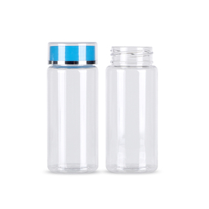 Flacon capsule transparent personnalisé pour emballage pharmaceutique, en plastique PET, pour produits de santé, avec bouchon à vis bleu - Product Image 2