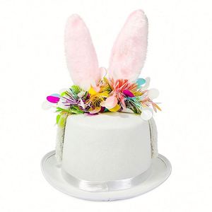 Chapeau de magicien personnalisé avec oreilles de lapin de Pâques, accessoire de fête de carnaval pour enfants et adultes, costume de printemps rose/blanc, sérigraphie - Product Image 1