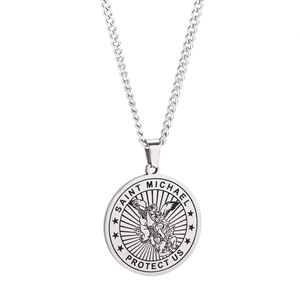 Nouveau pendentif rond en acier inoxydable Jingxiang Foreign Trades, collier de protection de la marque Seven S Michael - Product Image 5