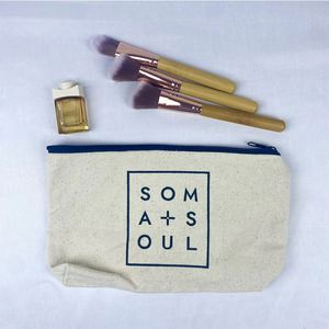 Pochette en toile avec fermeture éclair, sac cosmétique personnalisé, grand sac portable pour pinceaux de maquillage avec fermeture éclair dorée personnalisée - Product Image 5