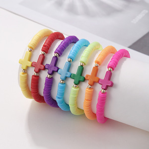 Cross Bracelet <b>Set</b> Colorful Polymer <b>Clay</b> Acrylic 7 Piece Unisex Jewelry Bohemian Style Geometric Shape Yiwu Origin - Product Image 2