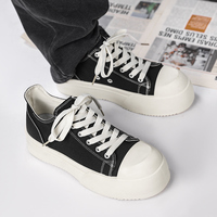 Baskets décontractées en toile à lacets noires à semelle épaisse pour hommes, grandes tailles 39-46