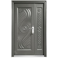 Porte d'entrée pivotante moderne en aluminium noir avec serrure intelligente, extérieur en acier inoxydable