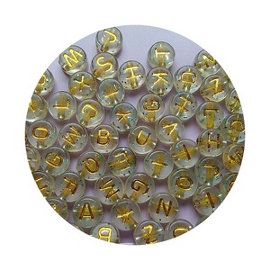 Mejor precio, 100 Uds., pigmento redondo plano con purpurina, oro transparente, abalorios del alfabeto inglés, cuentas de letras de plástico para pulsera DIY - Product Image 6