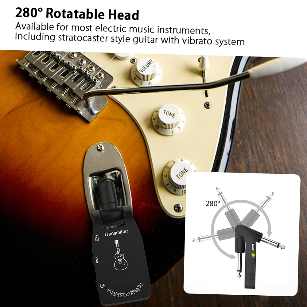 CAHAYA 2.4GHz Wireless Guitar System With Charging Case - 4 Channel Rechargeable Transmitter & Receiver