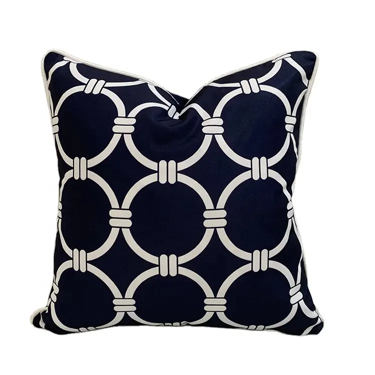 dark blue contemporary decorative navy block print paisley design scatter outdoor garden furniture cushion and pillow