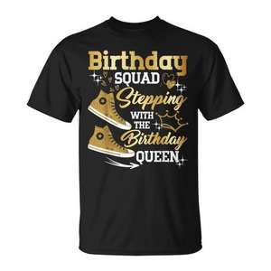 Camiseta Birthday Squad de manga corta con cuello redondo, camiseta unisex para fiesta, Stepping With The Birthday Queen - Product Image 1